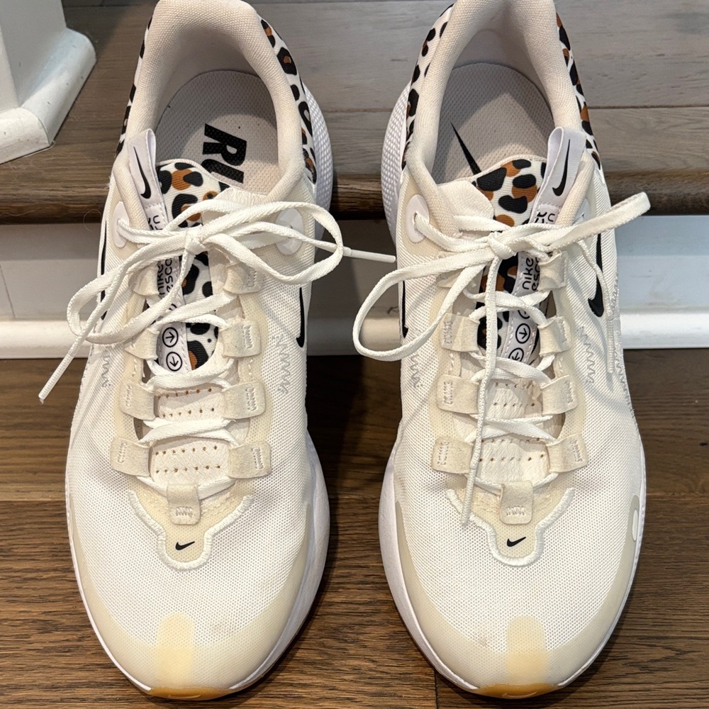 Nike Women's Cream Sneakers with Leopard Accents